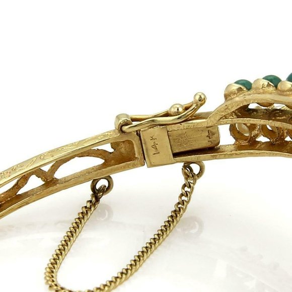 Vintage 14k Gold Natural Pearls Turquoise Bangle - Picture 3 of 3